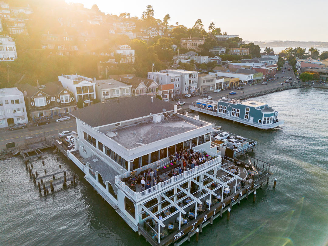 Aerial view of ERIA (formerly The Trident) on the Sausalito waterfront
